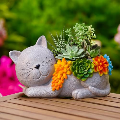 Garden Cat Planter Plant Pots - Cute Cat Succulent Pots, Funny Flower Pots - Unique Gifts for Women, Mum,Plant Lovers - Planters for Indoor & Outdoor Succulent Plants