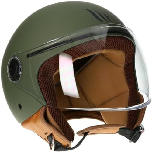 MT Helmets MT Helm Street Solid matt grün Größe S | Helder Vizier | Jethelme | Ratsche | Kunststoff | geeignet für Mofa, Moped, Motorrad, Roller