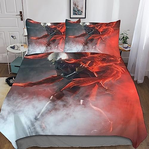 CasCam Tokyo Ghoul 3D Effekt Kaneki Ken Bettwäsche-Set, Kopfkissenbezug, Mikrofaser Bettbezug, Mit Leichtläufigem Reißverschluss,3-teiliges Set Für Alle Menschen Geeignet Double（200x200cm）