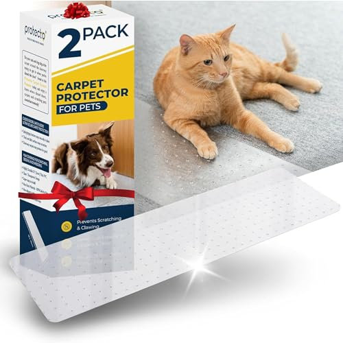 PROTECTO Carpet Protector for Pets, 2PACK Non Slip Plastic Carpet Protector for Doorway, Anti Digging for Dogs, Anti Scratch Cat Carpet Protector Mat, Ready to Use Plastic Floor Protector Door Runner