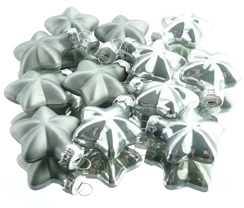 Weihnachtsanhänger Mini-Sterne Marble Grey Silbergrau Ø 4 cm aus Glas - 12er Set