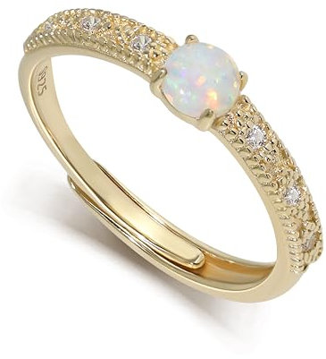 Meissa Opal Ringe für Frauen Geburtsstein Ringe Stapelbare Ringe 925 Sterling Silber Gold Ringe Echte Opal Ringe Größe verstellbar von 49-56.5 (Gold)