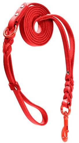 Howgo Hundeleine aus Leder, 1,8 m x 1,27 cm, superleicht, Militärqualität, robuste Trainingsleine, weich und bequem, für große, mittelgroße und kleine Hunde, Rot, 1,27 cm