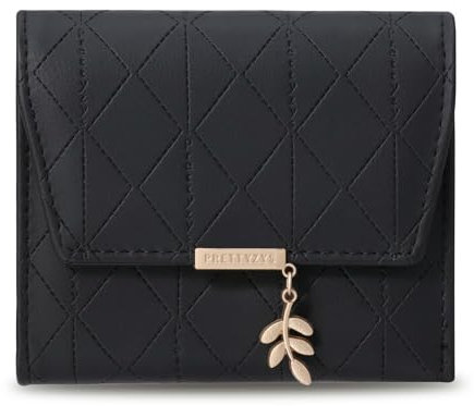 ANYWN Geldbörse Damen klein, Geldbeutel Damen, kleines Portemonnaie, Elegante Geldtasche klein mit Großes Münzfach Y-Schwarz-2