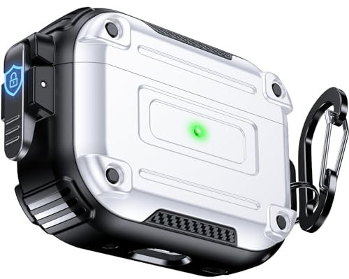Chicfun Armour Lock für AirPods Pro 2 Hülle Case with Sicheres Schloss, Kompatibel mit MagSafe [360° Robuster Schutz] Schutzhülle AirPods Pro 2/1 Generation Hülle Case Schutzhülle Weiß