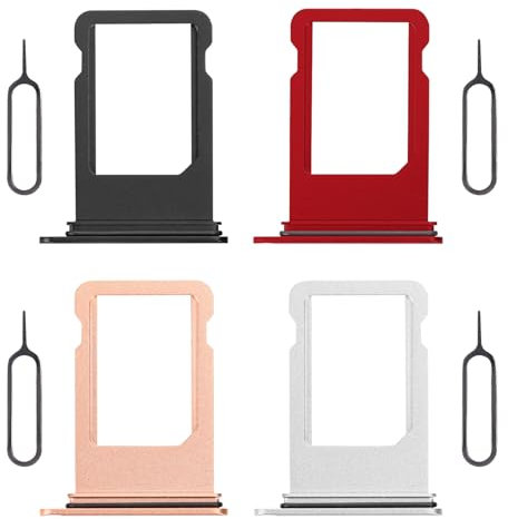 Risidamoy 4 Color SIM Card Tray Holder Slot Replacement for iPhone 8 Plus (Red/Gold/Space Gray/Silver) with Waterproof Rubber Seal Ring and Open Eject Pin for A1864 A1897 A1898 (Single Sim Version)