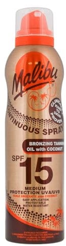 Malibu Sun Continuous Bronzing Tanning Oil with Coconut Spray, Medium Protection, Easy Application, 175ml