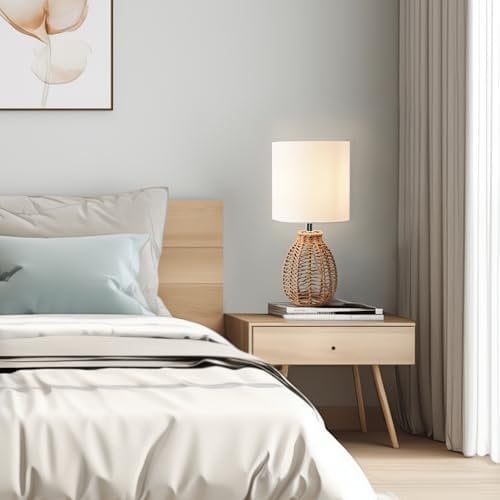 lux.pro Nachttischlampe Alfreton Tischlampe E14 Tischleuchte Metall Juteseil Schlafzimmerlampe mit Stoffschirm Weiß