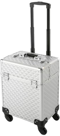 Owneed Kosmetikkoffer Trolley, Groß Beauty Case Nagelkoffer Multikoffer, Silvery, Abschließbar,Professioneller Kosmetikkoffer Trolley-Koffer mit 360° Drehbaren Rollen