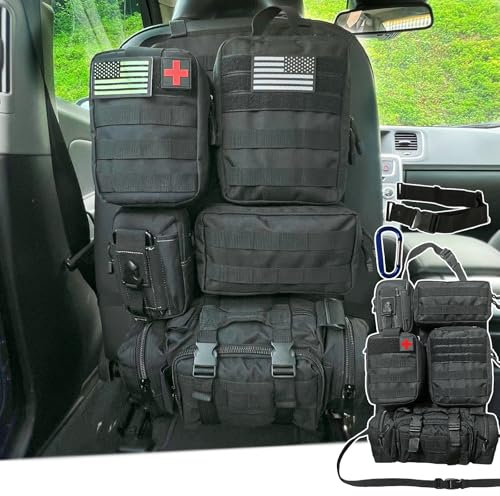 Taktischer Autositz-Rücksitz-Organizer mit 5 abnehmbaren Taschen, Upgrade taktischer MOLLE-Fahrzeug-Organizer, universell passend für die meisten Autos, LKWs, Ford-Jeep-Fahrzeuge