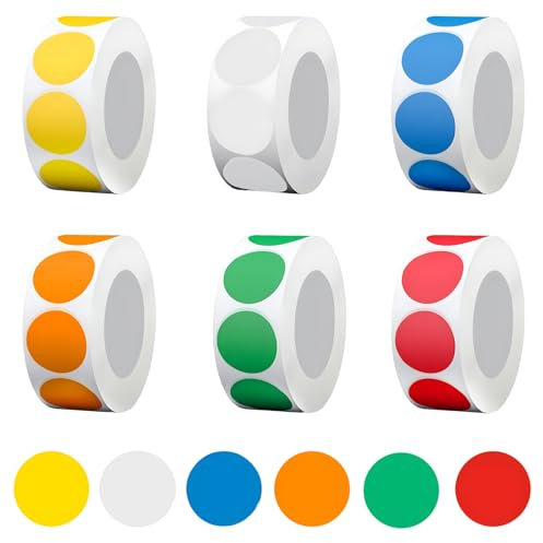 Vueinrg 3000 Stück Klebepunkte Bunt Klebe Punkte Aufkleber Farbig Markierungspunkte Selbstklebend Dot Stickers Rund Punktaufkleber für Büro 500 Stücke/Rolle (6 Rollen)