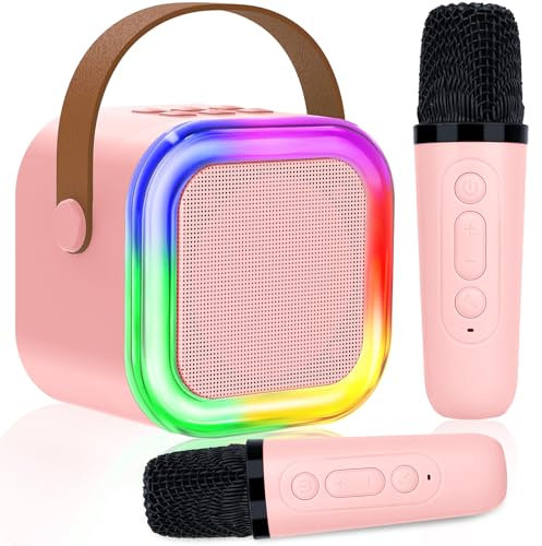 Karaoke 2 Microfonos para Niños, Máquina de Karaoke Infantil Micrófonos Inalámbricos Altavoz Bluetooth Portátil con Efectos de Cambio de Voz y Luces LED, Mejores Juguetes Regalos para Niñas y Niños