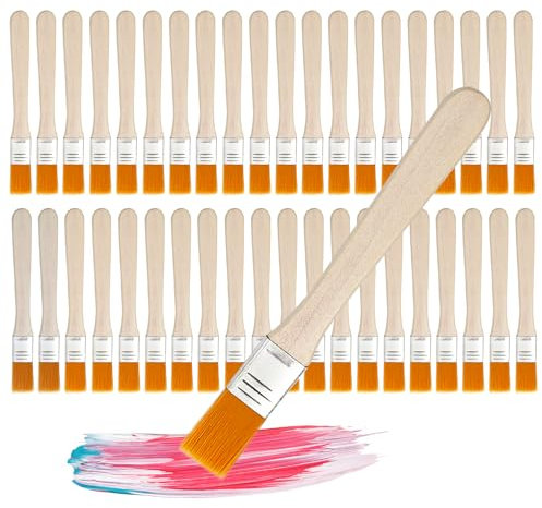 Lot de 40 petits pinceaux plats avec manche en bois - Pinceaux plats - Manche en bois - Pour peinture, teinture, peinture des murs