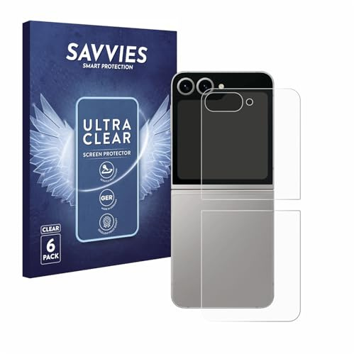 Savvies Schutzfolie für Samsung Galaxy Z Flip 6 | (Rückseite) 6 Stück Transparenter Displayschutz Made in Germany Ultra-Klar Displayschutz-Folie