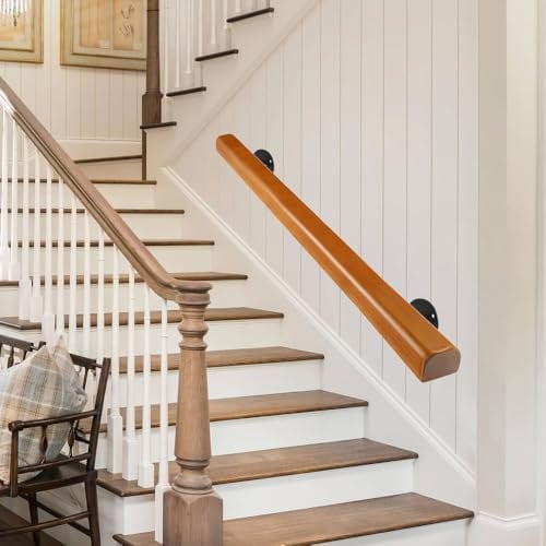 150cm Corrimano Legno per Scale Interne, Ringhiera A Muro Per Anziani, Passamano Moderno Capacità di Carico 180KG, Maniglie Antiscivolo Supporto di Sicurezza per Casa, Corridoio, Soppalchi, Terrazze