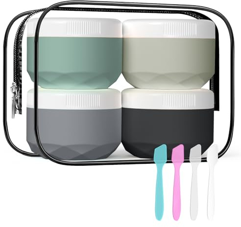WLEAD 4 Stück 50ml Silikon Tiegel Reisebehälter BPA-frei | 4er-Set inklusive transparenter Reisetasche – übersichtliche Aufbewahrung, einfache Kontrolle am Flughafen, platzsparend.
