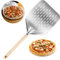 GOEDCH Cáscara de Pizza Perforada: Pala de Aluminio Anodizado Duro de 12 Pulgadas Con Mango Anti-escaldaduras y Mango Largo de Madera Extraíble