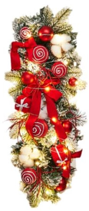 Festliche Treppendekoration mit Beleuchtung, Weihnachtskranz für Zuhause, ROT