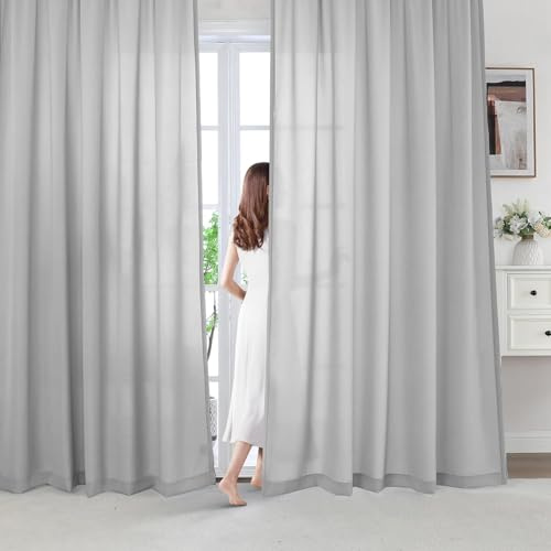 BellaHills Kurz Gardinen Voile Vorhänge Wohnzimmer mit Ösen Stores Gardinen Halbtransparent für Schlafzimmer Sheer Curtains 2er Set H175xB140cm Grau