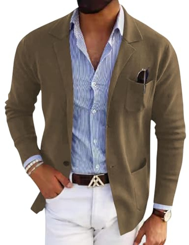shownicer Cardigan Uomo Casual Slim Giacca con Bottoni Invernale Cotone Manica Lunga Cardigans con Tasche Autunno Inverno Cappotto Cardigan