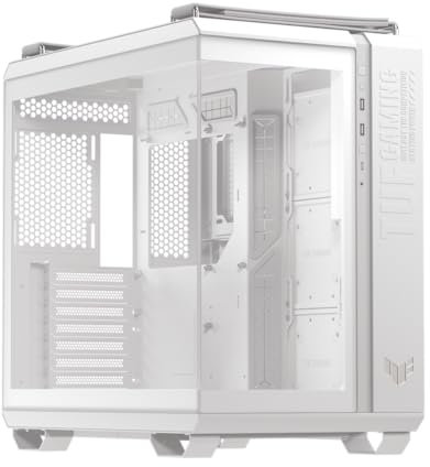 ASUS TUF Gaming GT502 Horizon Boîtier de Jeu ATX mi-Tour Blanc (Design panoramique sans limites, Double Chambre, Zones de Refroidissement indépendantes du processeur et du GPU, Panneaux latéraux sans