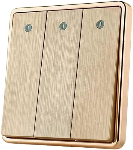 YDEWLY Wall Light Switch, 86 1-4 Gang 2 Way Champagne Gold Panel Switch, Push Button, Toggle, Manual, 220V, 2200W, PC Plastic, Stainless Steel, Brass, Phosphor Bronze, 3 Gang 2 Way