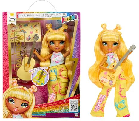 Rainbow High Junior High Rock Band - Sunny, Yellow - 23cm Fashion Doll with a Guitar, Customise with Stickers, Posable, Cute Toys for Children Ages 4+