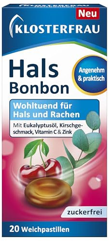 Klosterfrau Halsbonbon | zuckerfrei |20 Weichpastillen | Kirschgeschmack |