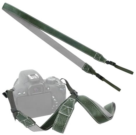 jinminamz Cinghia Macchina Fotografica In Pelle, Tracolla Macchina Fotografica Regolabile, per Adatto a Fotocamere di Sistema e Reflex Digitali Compatte, Verde