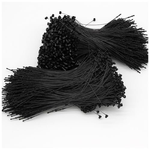 SMTCM 2000 STK Sicherheitsfäden Schwarz Hängeetiketten Schnur mit Schnappverschluss zum Anbringen Loop Pins Kunststoff Sicherheit Etiketten Befestigung Tags String für Kleidung Schuhe Taschen 15cm