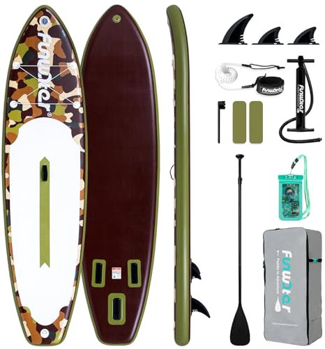 FunWater 10' &11' Stand Up Paddle Board Sup Board, Aufblasbares Stand Up Paddle Board für Erwachsene, Alle Fähigkeiten mit Aller Zubehör (11' CAMO-BRAUN)
