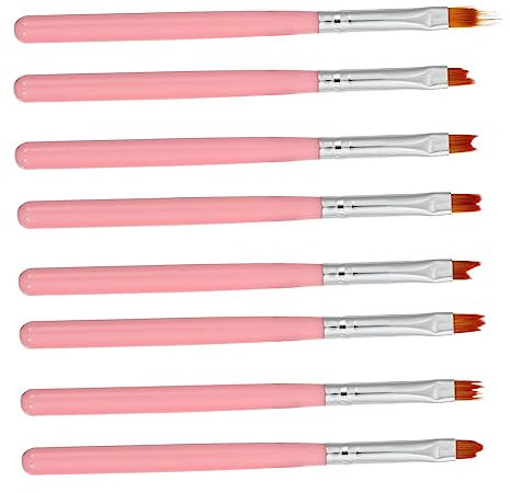 minkissy 8pcs Nail Art Brush Set Pink Manicure Pen for Diy Nail Painting and Floral Design Suitable for Salon and Home Use