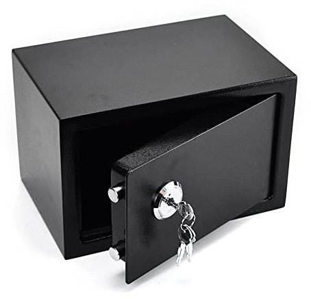 YUNRUX Coffre-fort à meubles 4,6 l avec 3 clés 23 x 17 x 17 cm - Mini coffre-fort avec serrure mécanique - Pour la maison - Trous d'installation pour mur - Noir