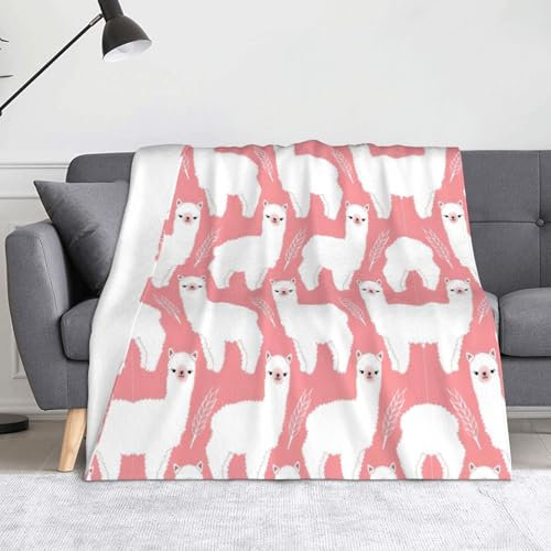 Kuschelige, weiche Decke mit Alpaka-Lama-Druck, warm, 127 x 152,4 cm, leichte Decke für Camping, Reisen