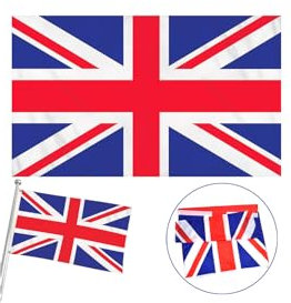 5ft x 3ft Large Union Jack Flags with Double-Side Pattern, United Kingdom Flags Great Britain Flag with Brass Eyelets for King's Birthday Parade Royal Celebrations National Day Street Party Decoration