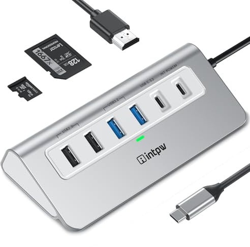 Intpw P9 PRO USB C Hub 10 Gbps, 9 in 1 USB Hub 3.2 con HDMI 4K@60HZ, 2 USB A 3.2 e Type C 3.2, PD 100W, 2 Type-A 2.0, SD/TF, Docking Station in alluminio USB C per iPhone 16/15 Series/MacBook Air