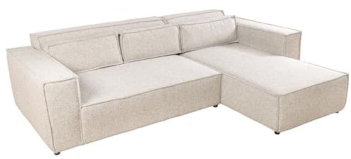Riess Ambiente Modernes Ecksofa Bossa NOVA - 265cm - beige - Strukturstoff 3-Sitzer Couch L-Form Rundum-Bezug Ottomane rechts Polsterung inklusive Kissen