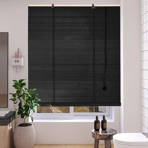 Generisch Natur Bambusrollo Sonnenschutz Jalousien Wetterfest Bambusrollos Rollläden Mit Lifter Sichtschutz Bambus Vorhang Lichtfilterung/Anti-UV(Schwarz)