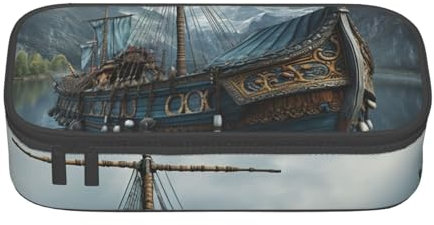 Modisches funktionales Federmäppchen mit altem Wikinger-Boot-Druck, praktische Aufbewahrung für den täglichen Gebrauch, Make-up, Toilettenartikel
