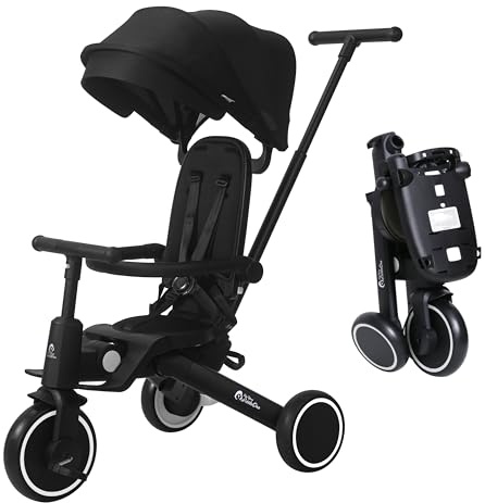 Xplor Kids Trike Foldable Compact Portable Tricycle Toddler With Parent Handles 8 in 1 Design Ages 10m - 5y | For Your Little One | (Xplor, Black)