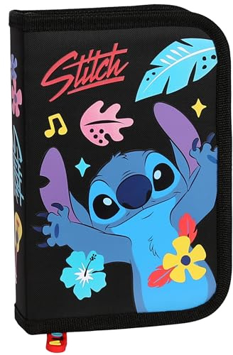 sarcia.eu Disney Stitch Aloha Zweifach-Federmäppchen ohne Inhalt, aufklappbares Schulfedermäppchen für Mädchen (Stich Faltbares Schwarz)