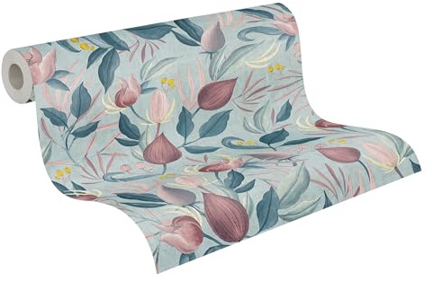 Livingwalls CosmoLiving Non-Woven Wallpaper with Floral Design in Blue, Pink, Bright Pink – 10,05 x 0,53 m Floral Wallpaper by Cosmopolitan – 790621