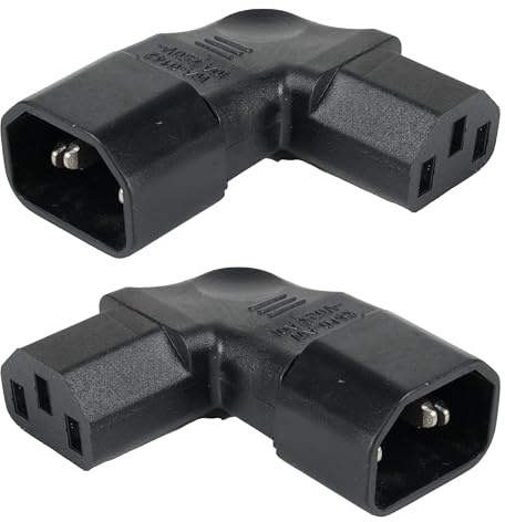 2 Stück Kaltgerätestecker Gewinkelt, IEC C14 auf C13, 90 Grad Nach Links & Rechts, Kaltgerätekabel Gewinkelt, Netzkabel 3 Polig 250V 10A, Kaltgeräte Winkelstecker für Computer, PDU, Drucker