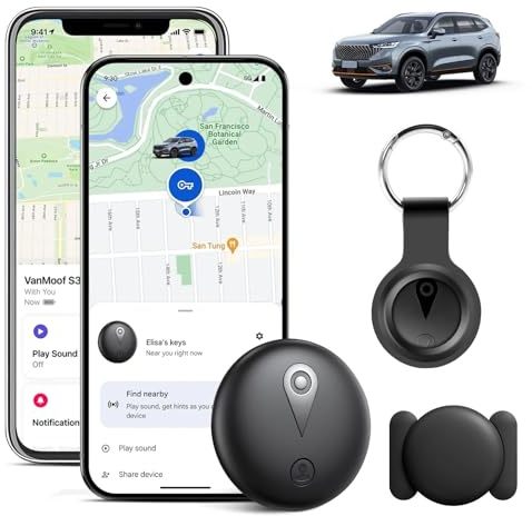 GPS-Tracker für Fahrzeuge Kompatibel mit Built in App (iOS&Android) Echtzeit Air Tracker Tags Globale Abdeckung Verstecktes Auto Ortungsgerät Keine monatliche Gebühr oder Abonnement (Black)