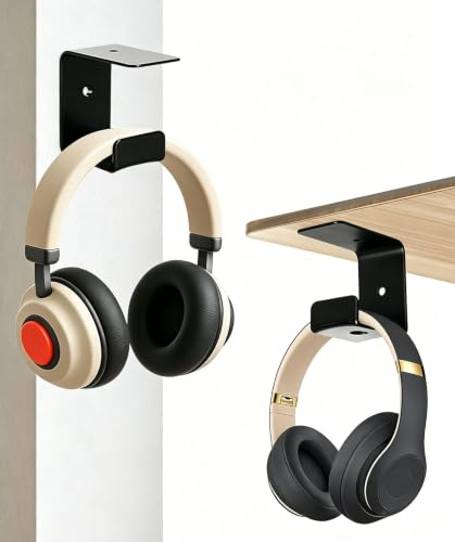 Hi-ERA 2 Pack Headphone Stand, Adhesive/Screw/Bottom & Edge Mount Headphone Hook Holder with Protective Rubber Pad, Universal Headset Hanger for Gaming Desk & Office