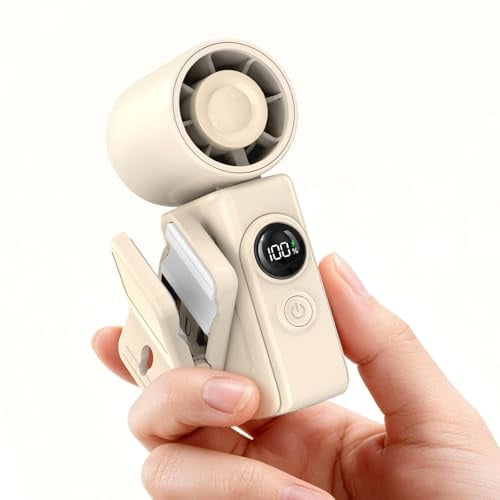 Dnenellr Mini Handventilator mit Clip, Kleiner Ventilator (Beige)