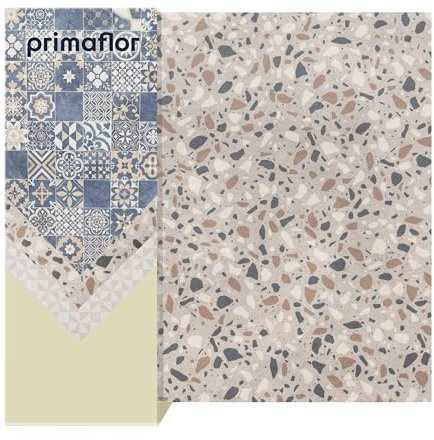 Primaflor PVC Boden EVEON Fliese Terrazzo 200x100 CM – Meterware in Vintage Fliesenoptik | 2,5 mm CV Bodenbelag | für Bad & Küche | Vinyl Boden trittschalldämmend, antistatisch, phthalatfrei