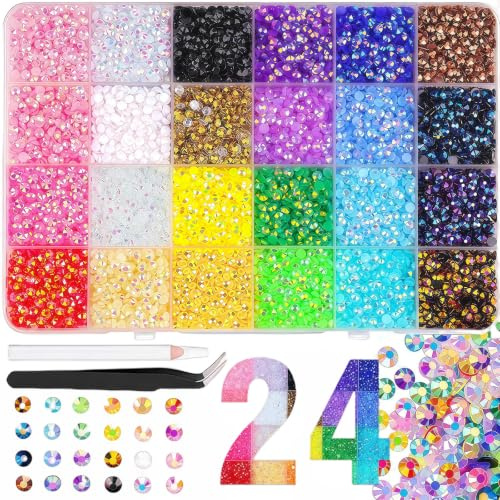 24 Colors 30000pcs Nail Art Rhinestones, 3mm Flat Back Crystal Gems with Pick Up Tweezers & Pen, DIY Nail Crafts for Clothes & Shoes