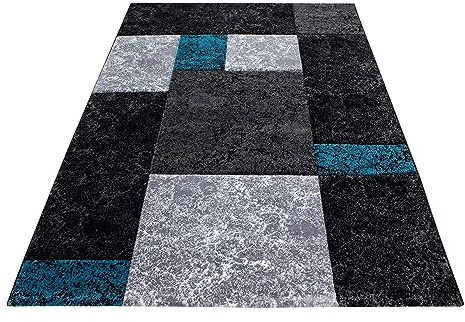 KADIMA DESIGN Wohnteppich Karo-Muster Pflegeleicht Waschbar Strapazierfähig Türkis 240x340 cm Wohnzimmer Fußbodenheizung geeignet Oeko-TEX Gekettelt Flur Esszimmer Schadstoffgeprüft | Monza