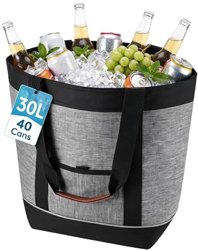 JIZZU Pliable Sac Isotherme 30L, Étanche et Anti-Taches Portable Glaciere | Grand Capacité Sac a Dos Isotherme pour Voyage, Pique Nique, Camping, Plage, Shopping, Stockage, pour Hommes Femmes